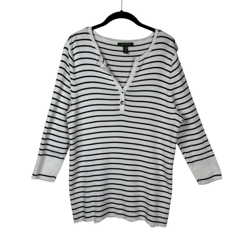 Lauren Ralph Lauren Womens Henley Style Sweater Size 2X Stripe Old Money